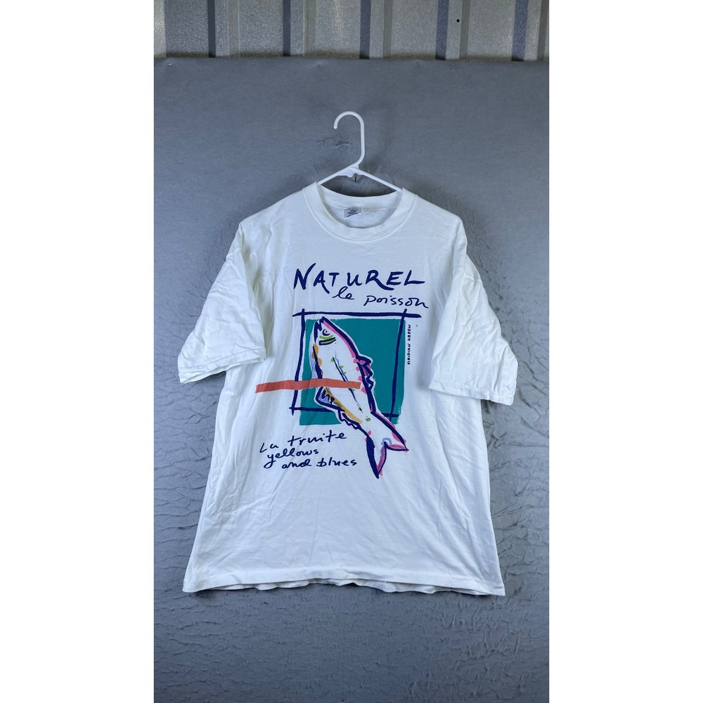Gap T Shirt Mens M White Good Vintage Naturel Le Poisson Fish Graphic USA Made